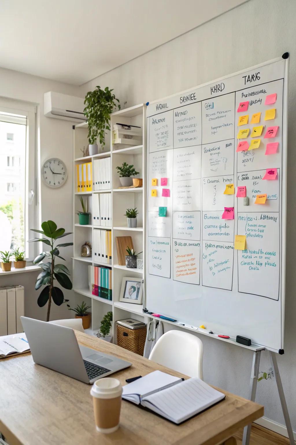A whiteboard is great for writing down ideas and staying organized.