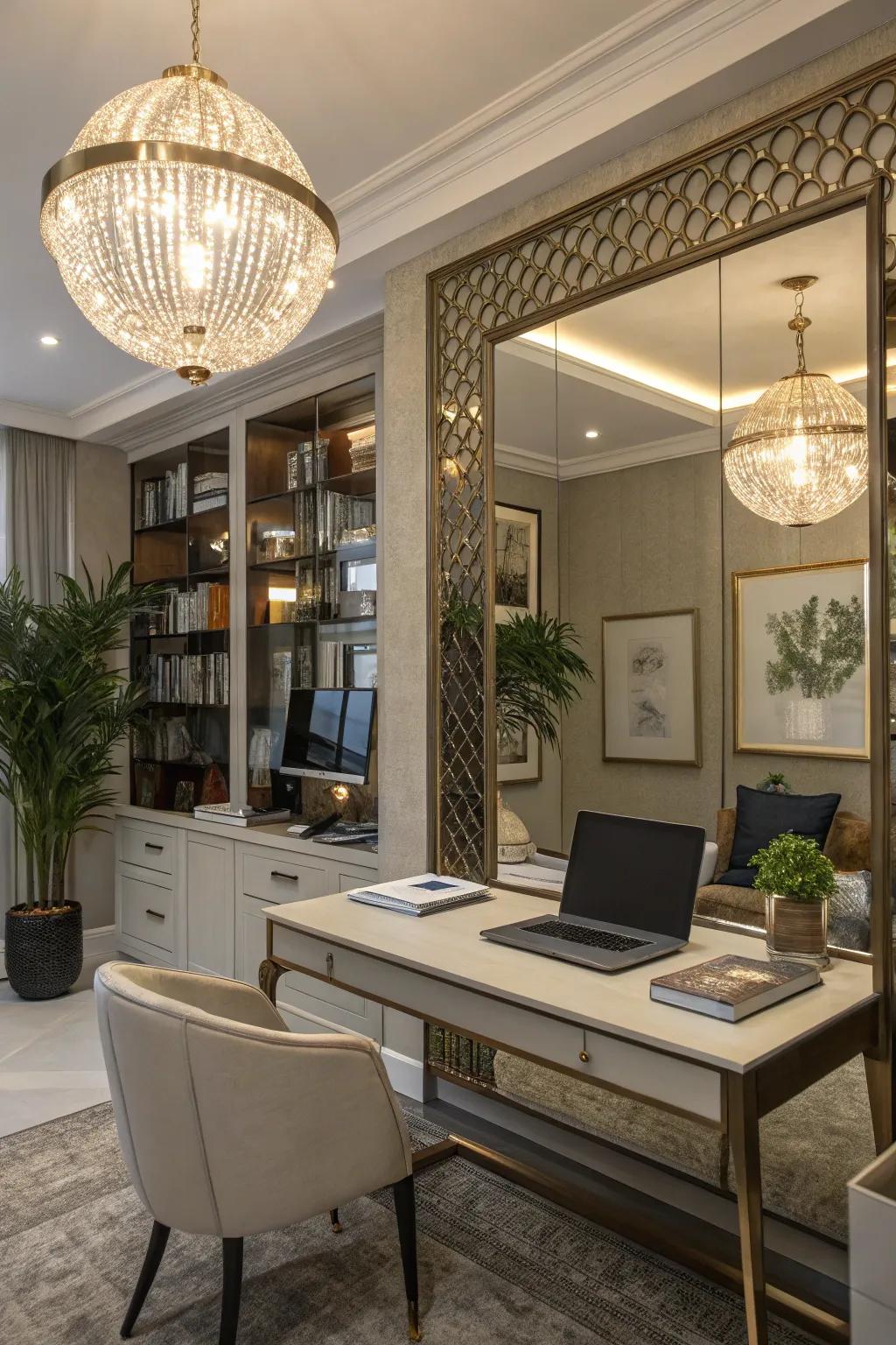 Mirrored lights inject breadth and luminosity.