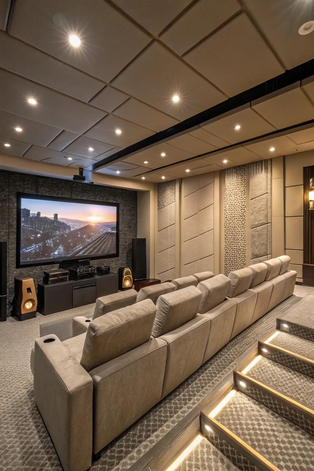 Acoustic tiles sharpen sound quality and heighten viewing pleasure.