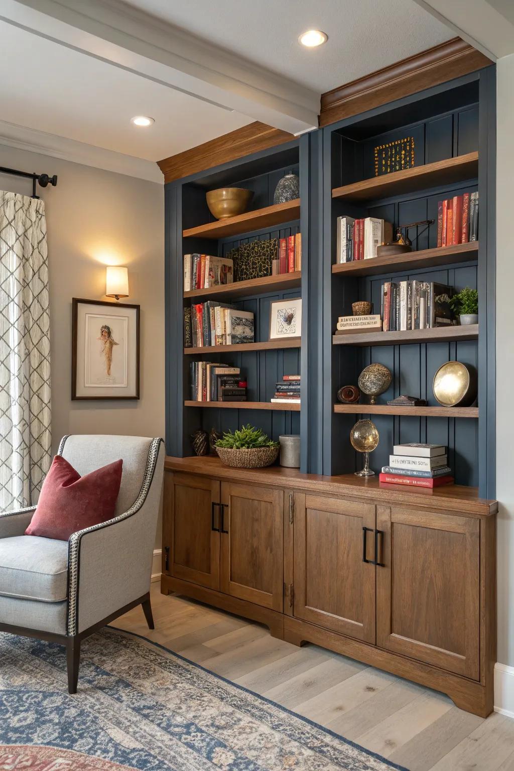 Elevate your storage options through chic built-in shelves. 📚 #StorageSolutions #HomeOrganization #InteriorDesign