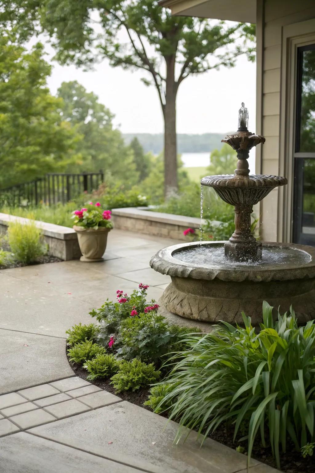 A water feature introduces tranquility and a calming presence to your patio.