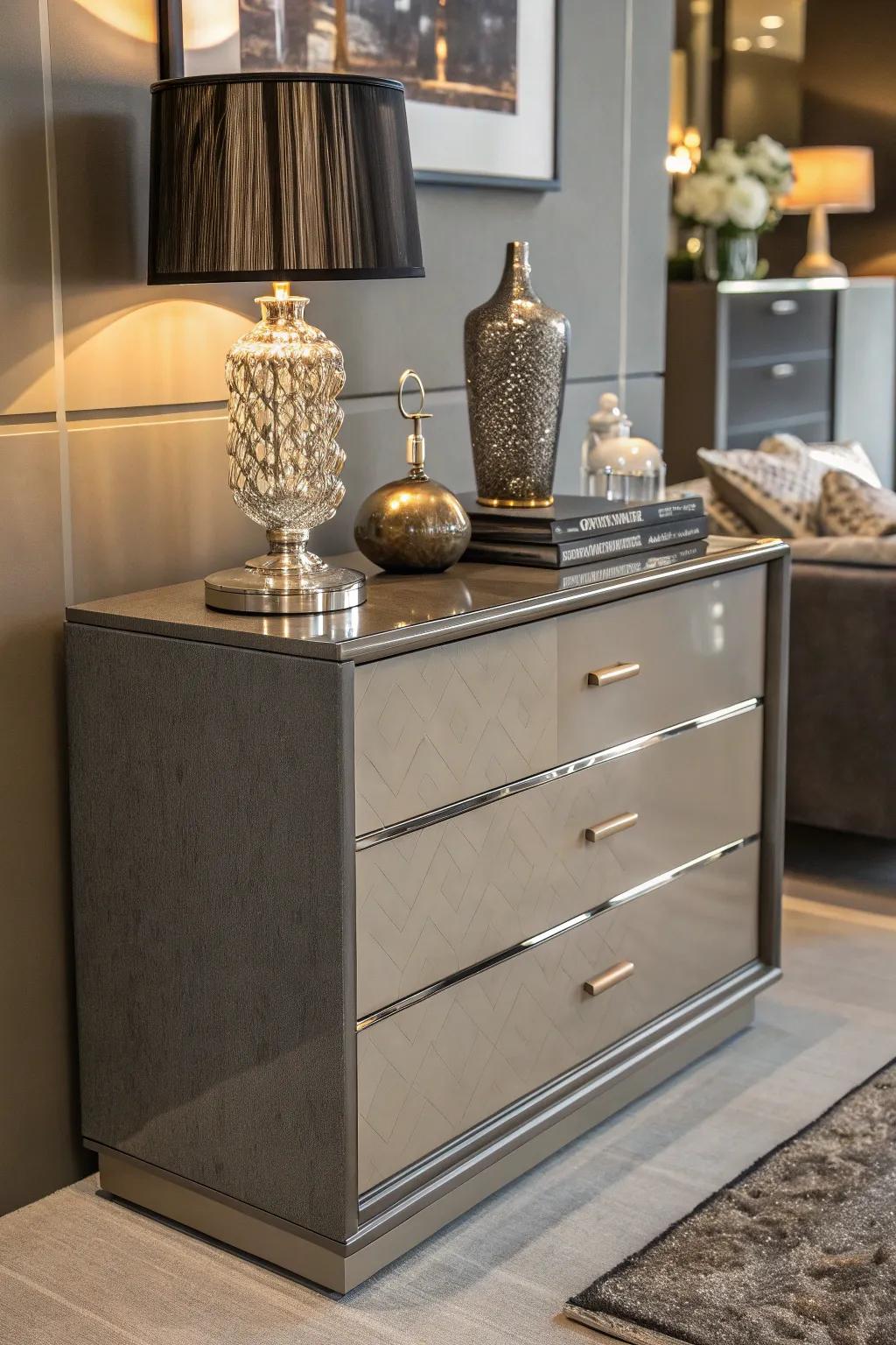 Corner drawers facilitate discreet storage and vogue.