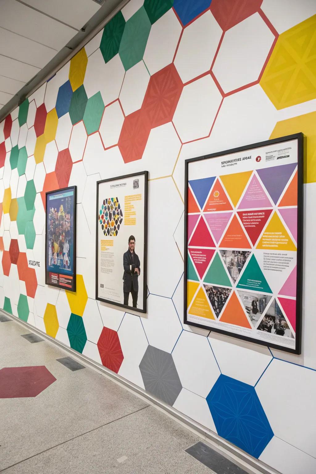 Geometric shapes add a modern twist to poster displays.