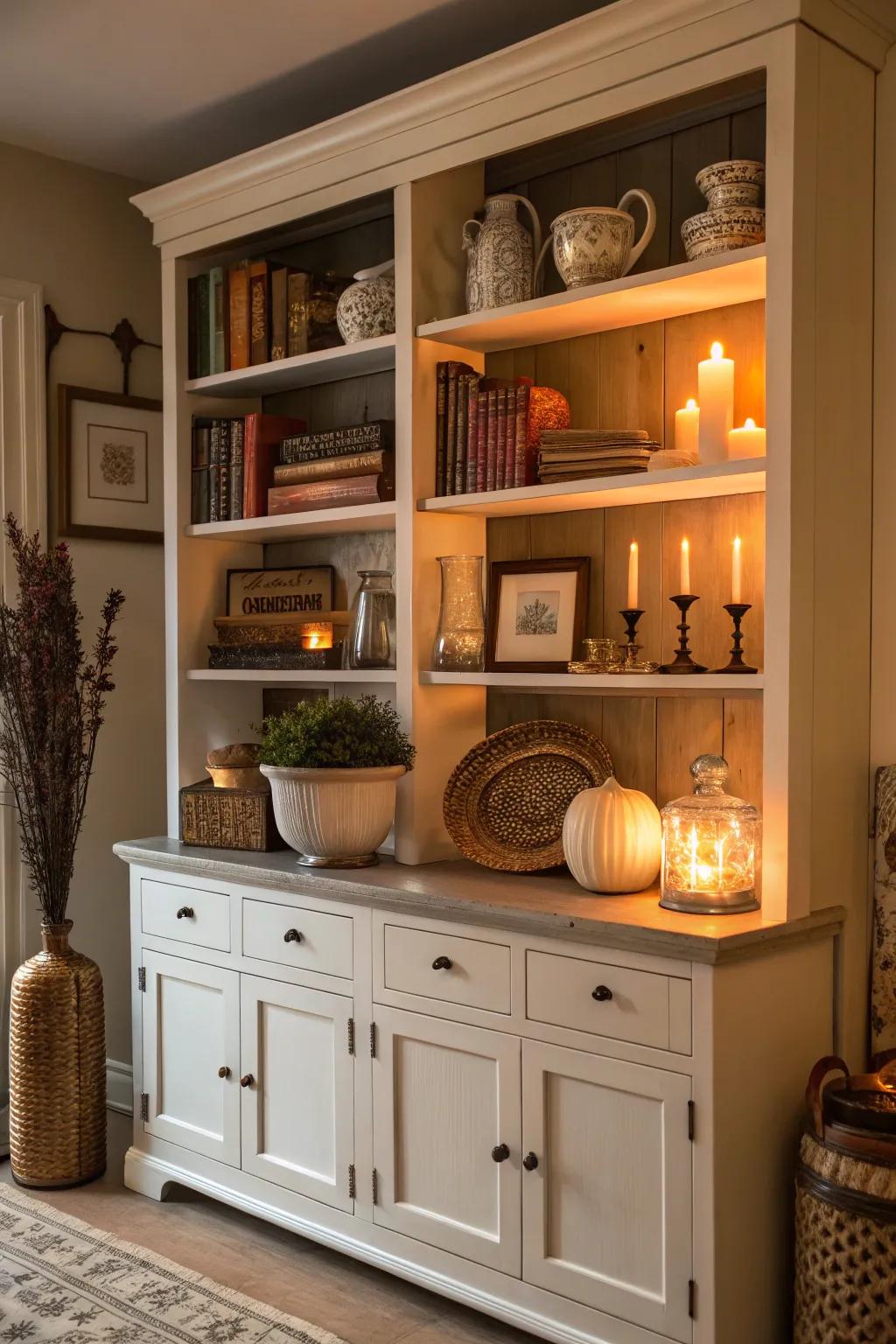 Functional items beautifully displayed on this hutch.