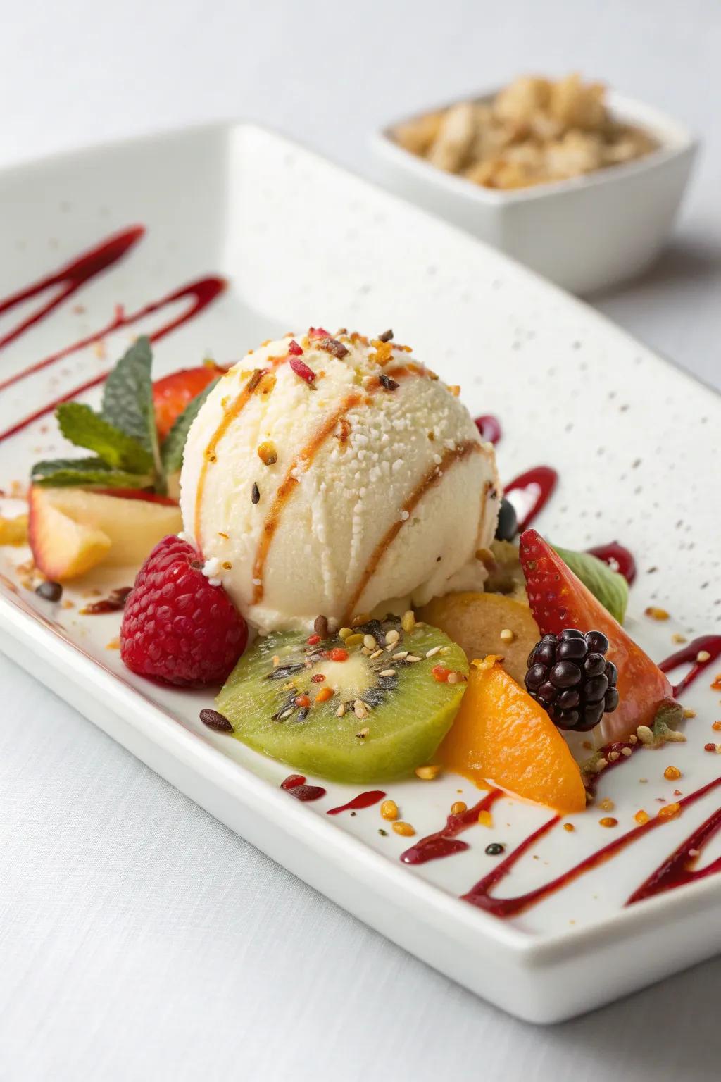 Unique sauce pairings providing a gourmet touch to ice cream.