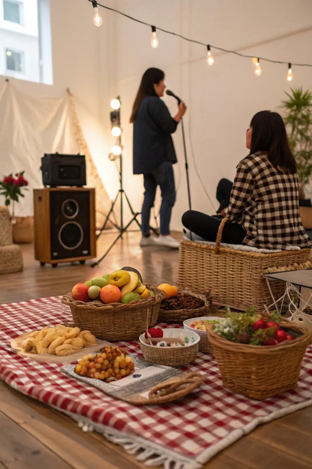 A hand-picked music list enhances the feel of the indoor picnic.