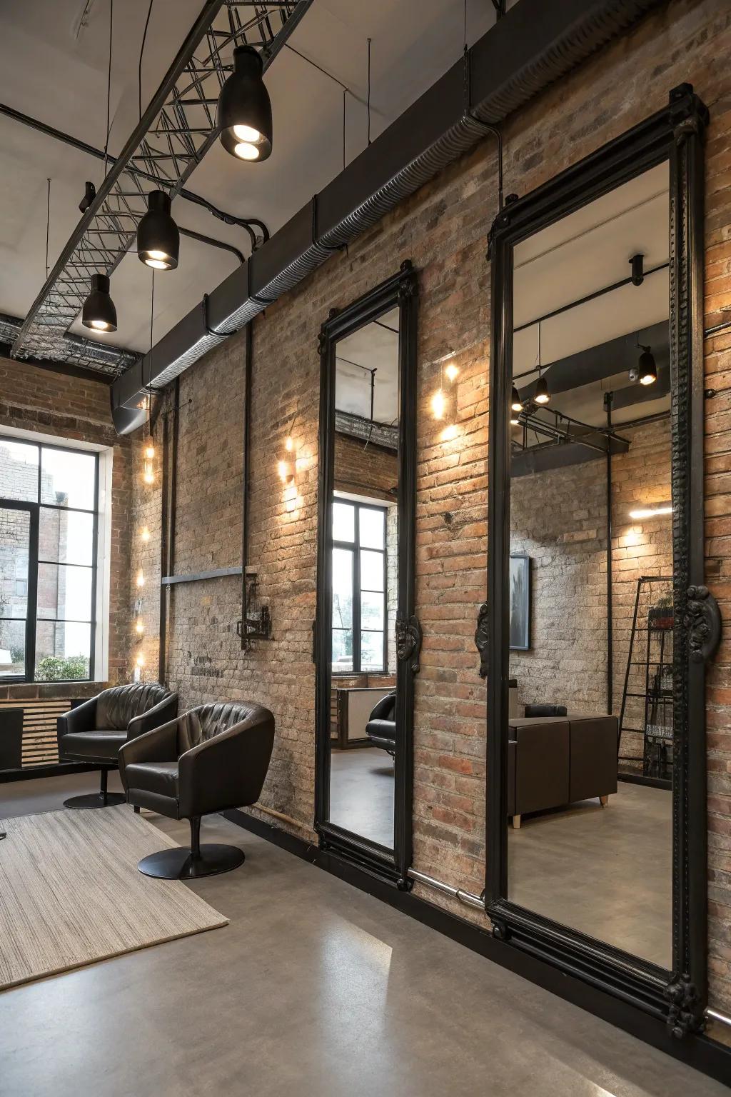 Reflective panes amplify light and space.