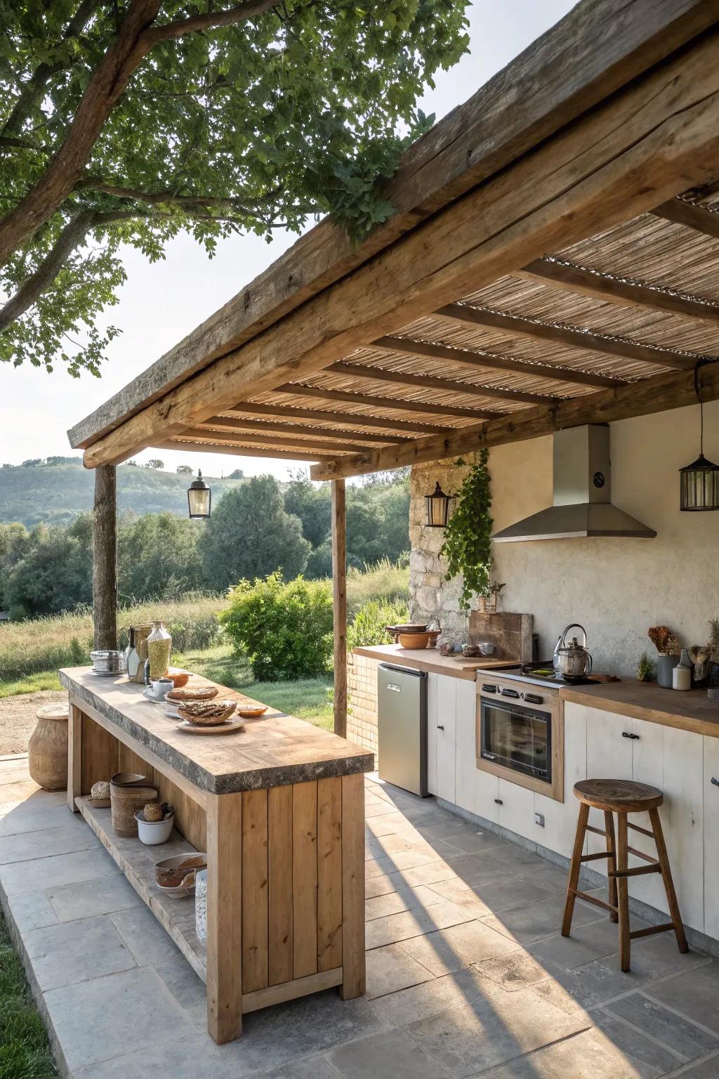 A charming rustic awning that enhances any backyard.