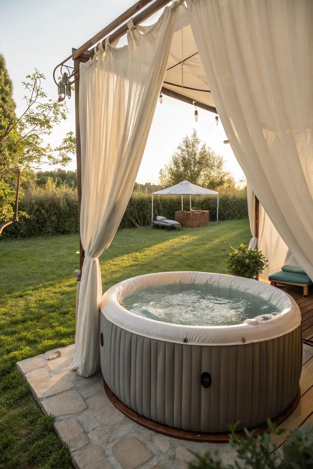 Drapes add flair and privacy to the bubbly spa area.