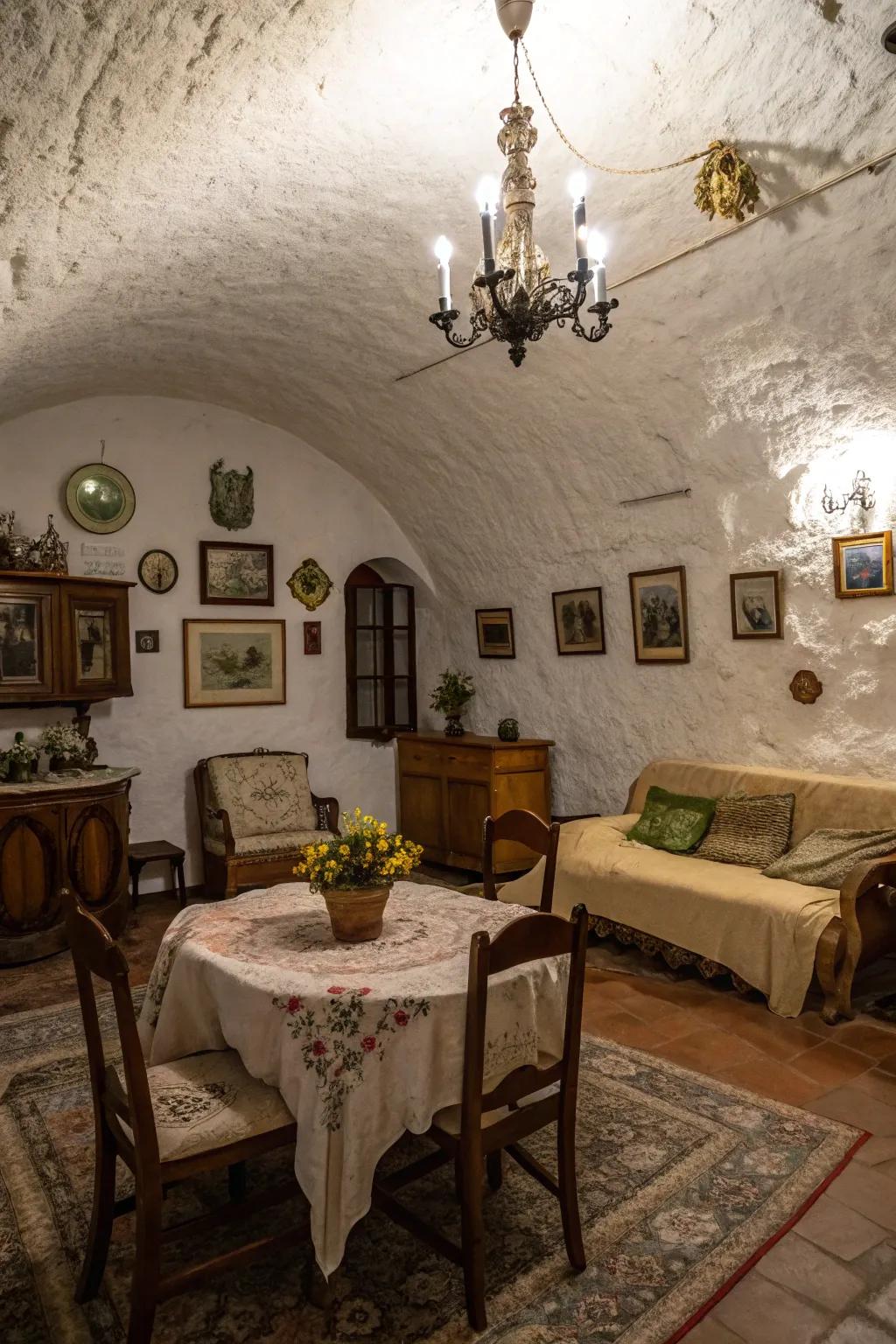 Aged decor injects ageless charm toward contemporary underground dwellings.