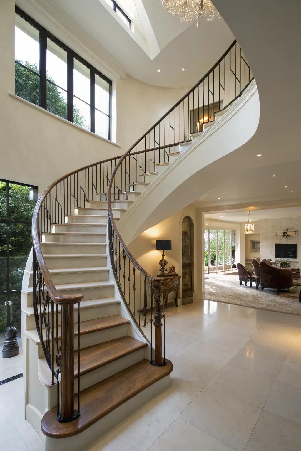 Curved lines in railings add elegance and flow.