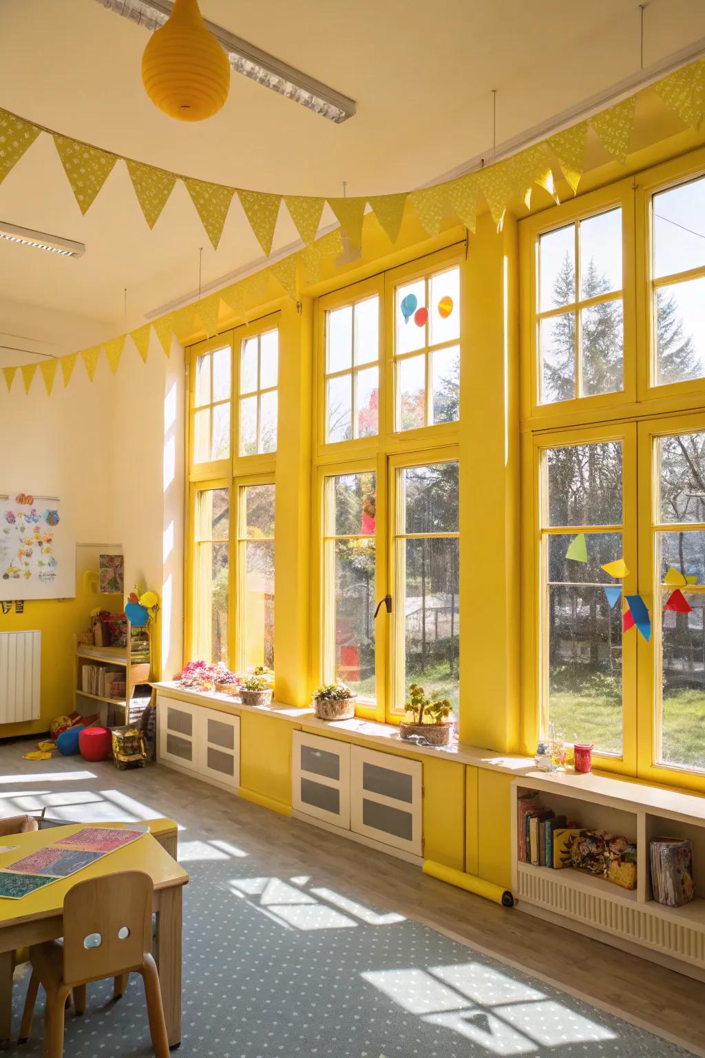 Yellow frames evoke a cheerful and uplifting atmosphere.