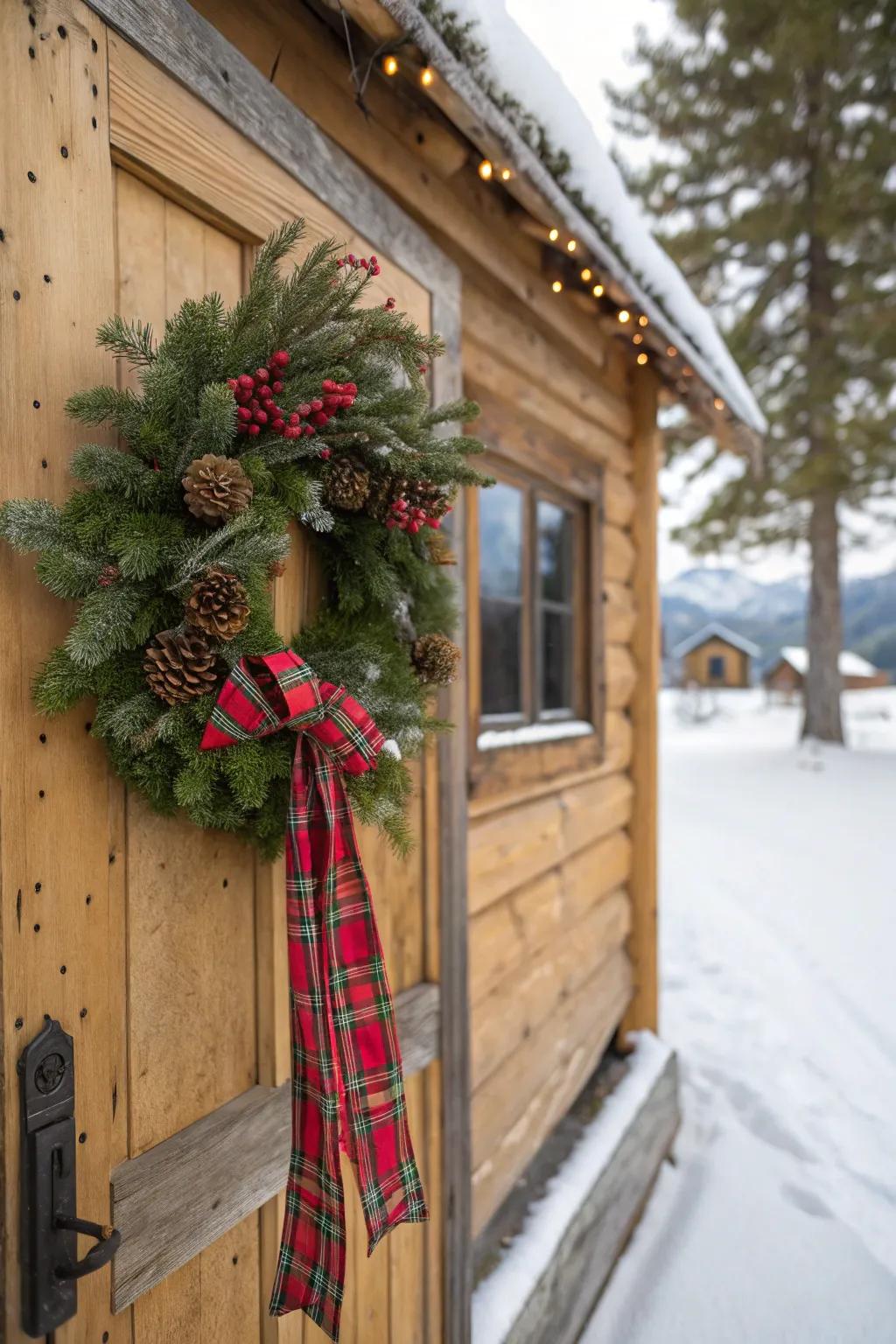 Tartan wraps impart a snug cabin sensation to your winter garland.