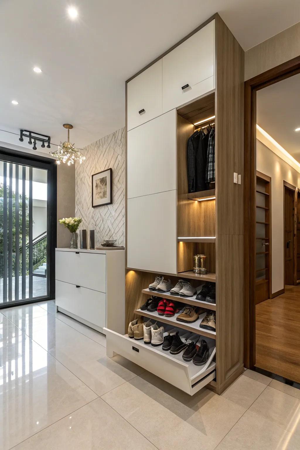 Keep it sleek using a shoe cabinet.