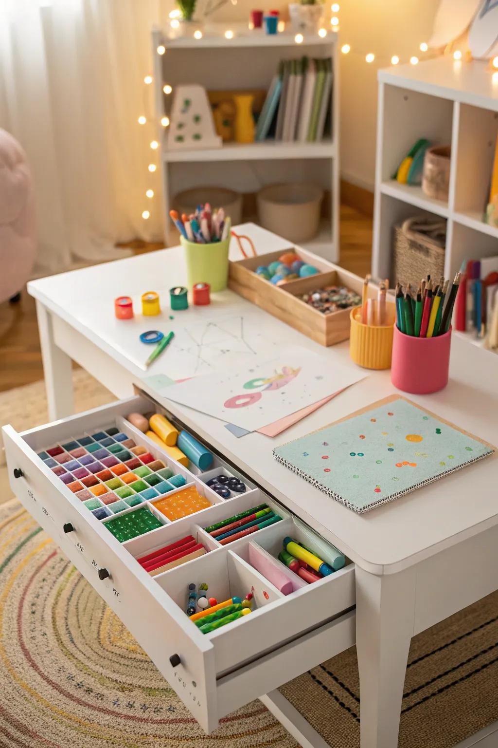 Craft and storage combo table, a tidy solution for creative play.