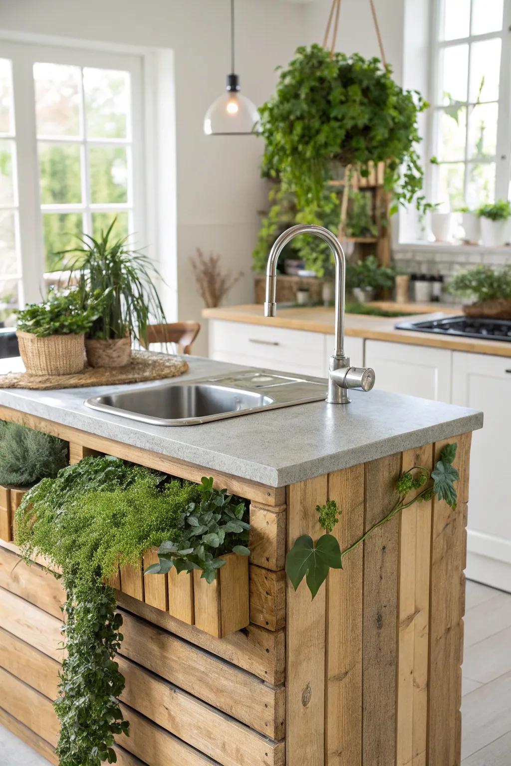 An environmentally friendly kitchen island handcrafted from sustainable materials.