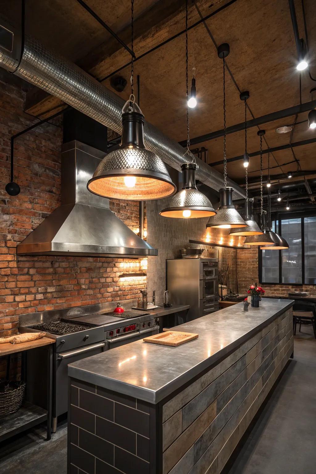 Industrial metal fittings contribute a raw and edgy feel to this minimalist kitchen.