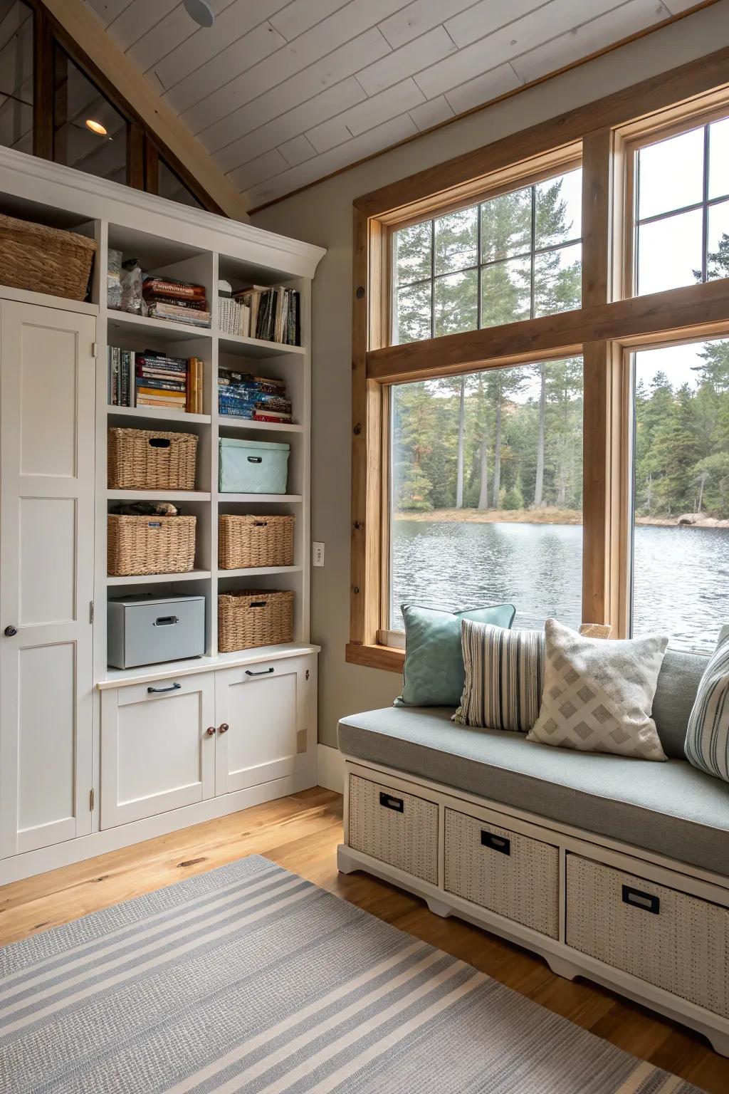 Ingenious stash solutions maintain a tidy and organized space.