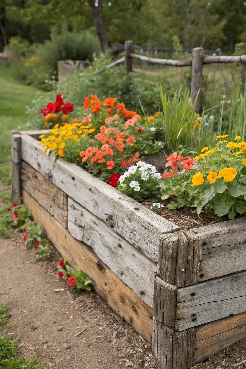 Repurposed wood makes garden beds look special and helps the earth.