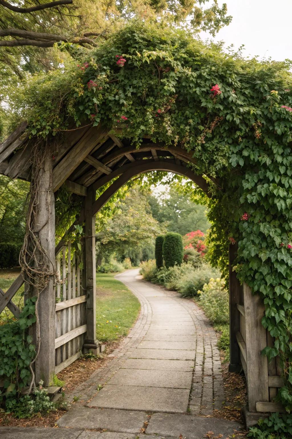 Timber gateways introduce elegance to garden entrances.