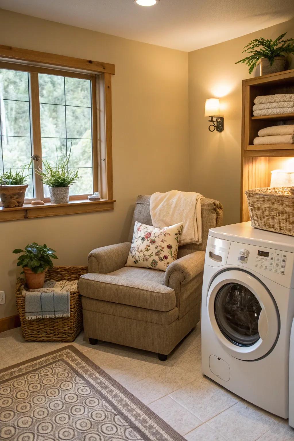 A relaxing nook in a welcoming laundry room.