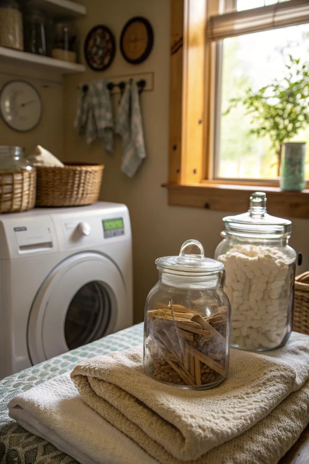 Fabrics make glass and wood look softer.