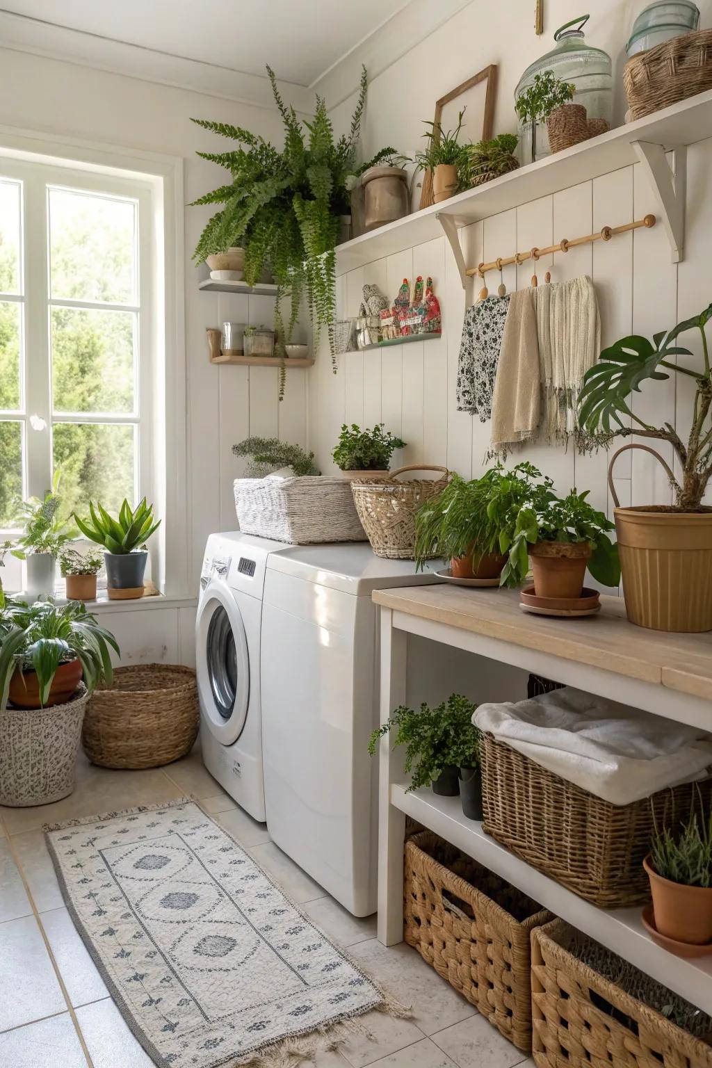 Decorative elements make this laundry room feel warm and inviting.