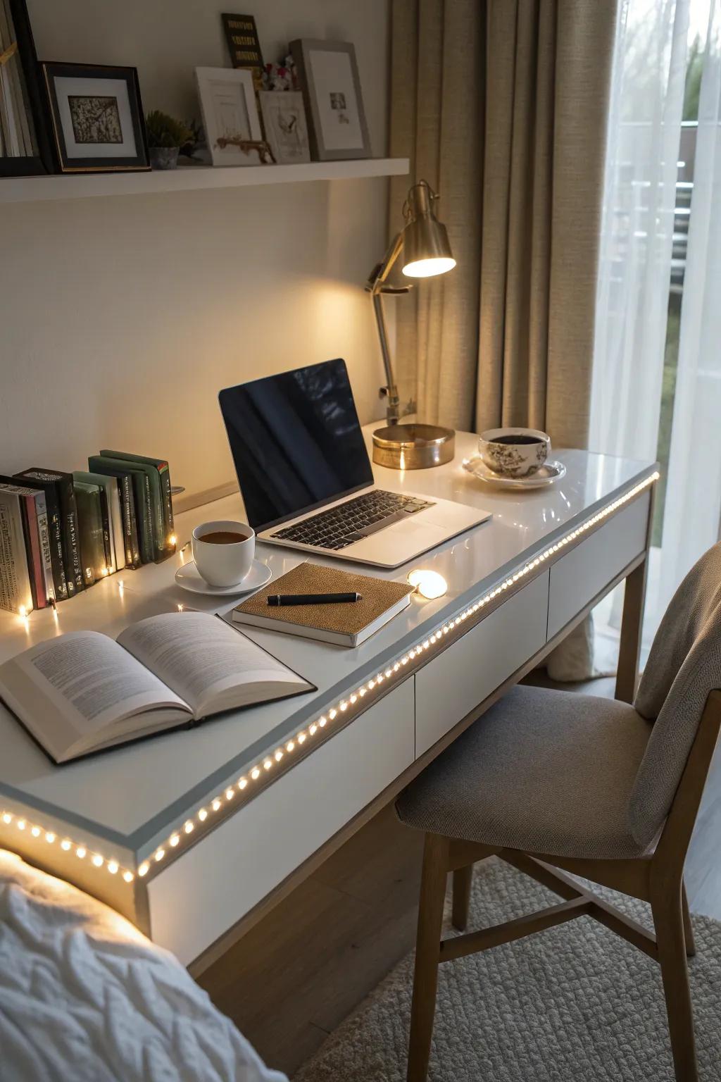 A well-lit desk promoting heightened focus and output.