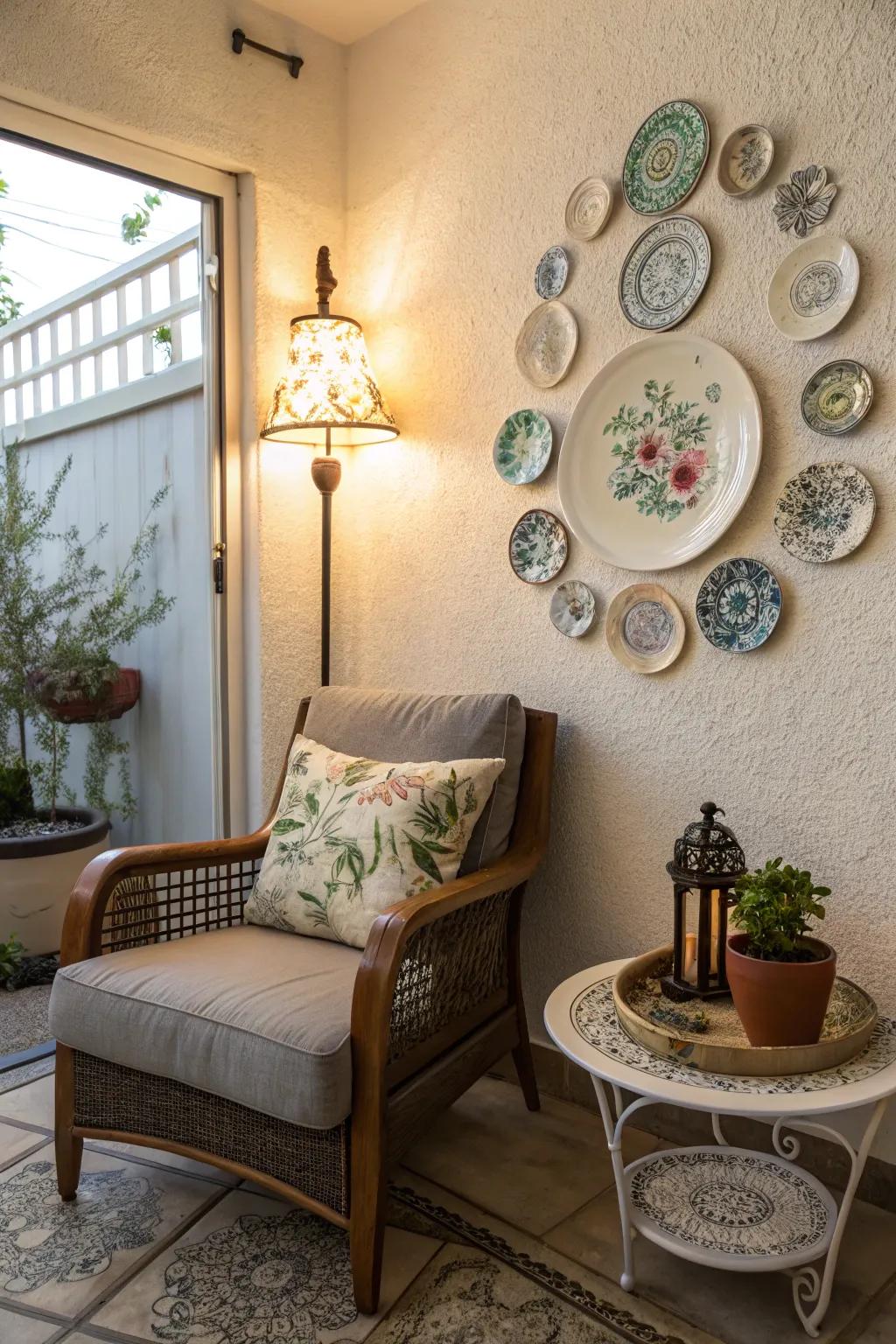 A contemplation space with plate art, perfect for meditation and reflection.