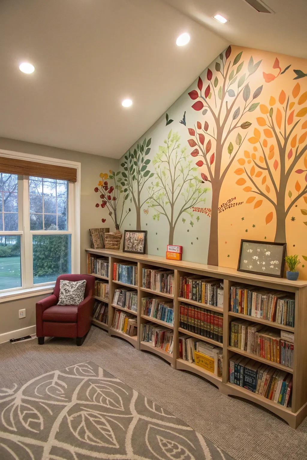 Season-based murals can keep your library feeling current and lively.