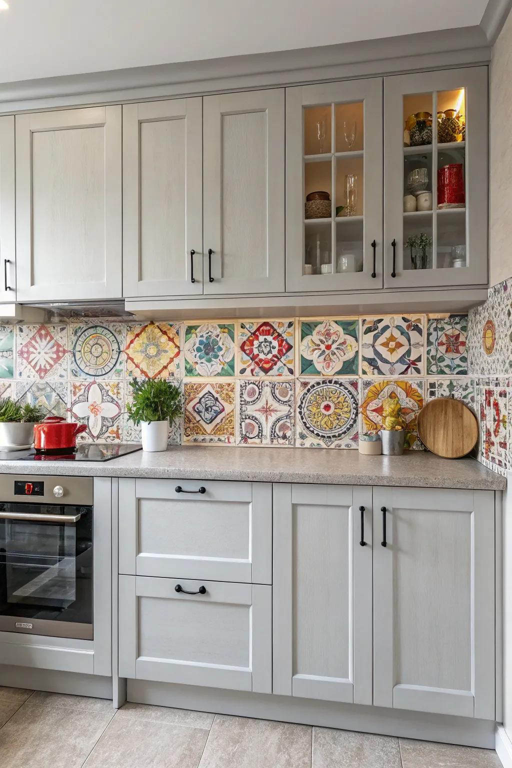 Patterned backsplashes introduce spirit and visual interest.
