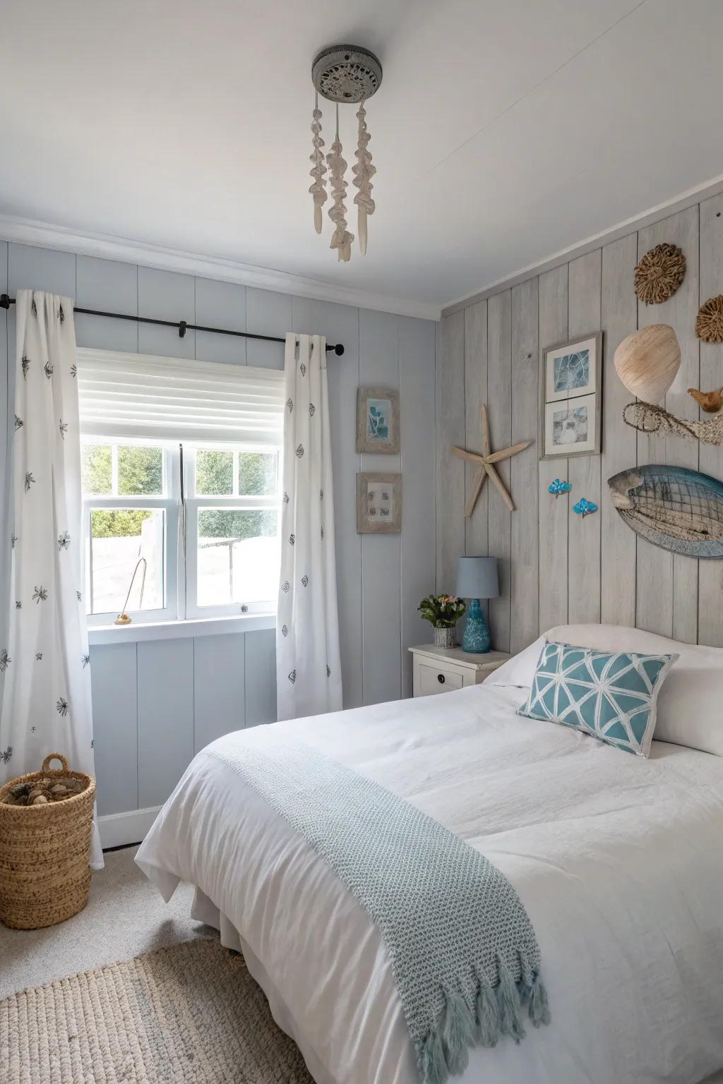 Coastal decor creates a seaside atmosphere.