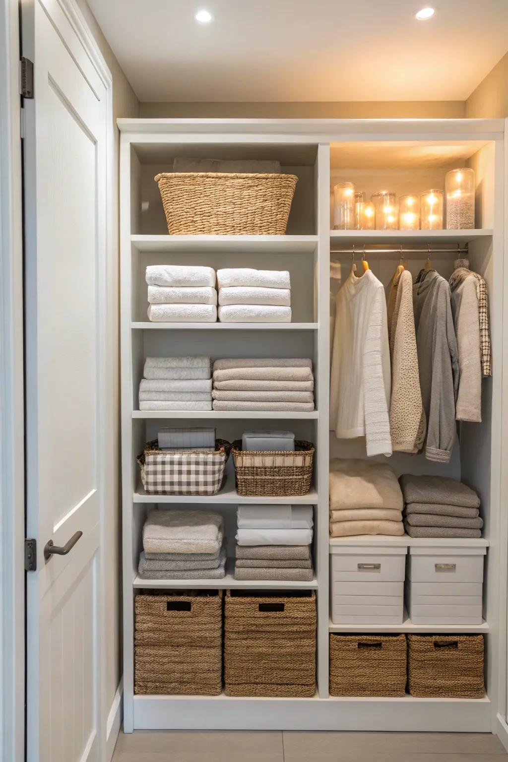 Good lighting can make all the difference in a well-organized closet.