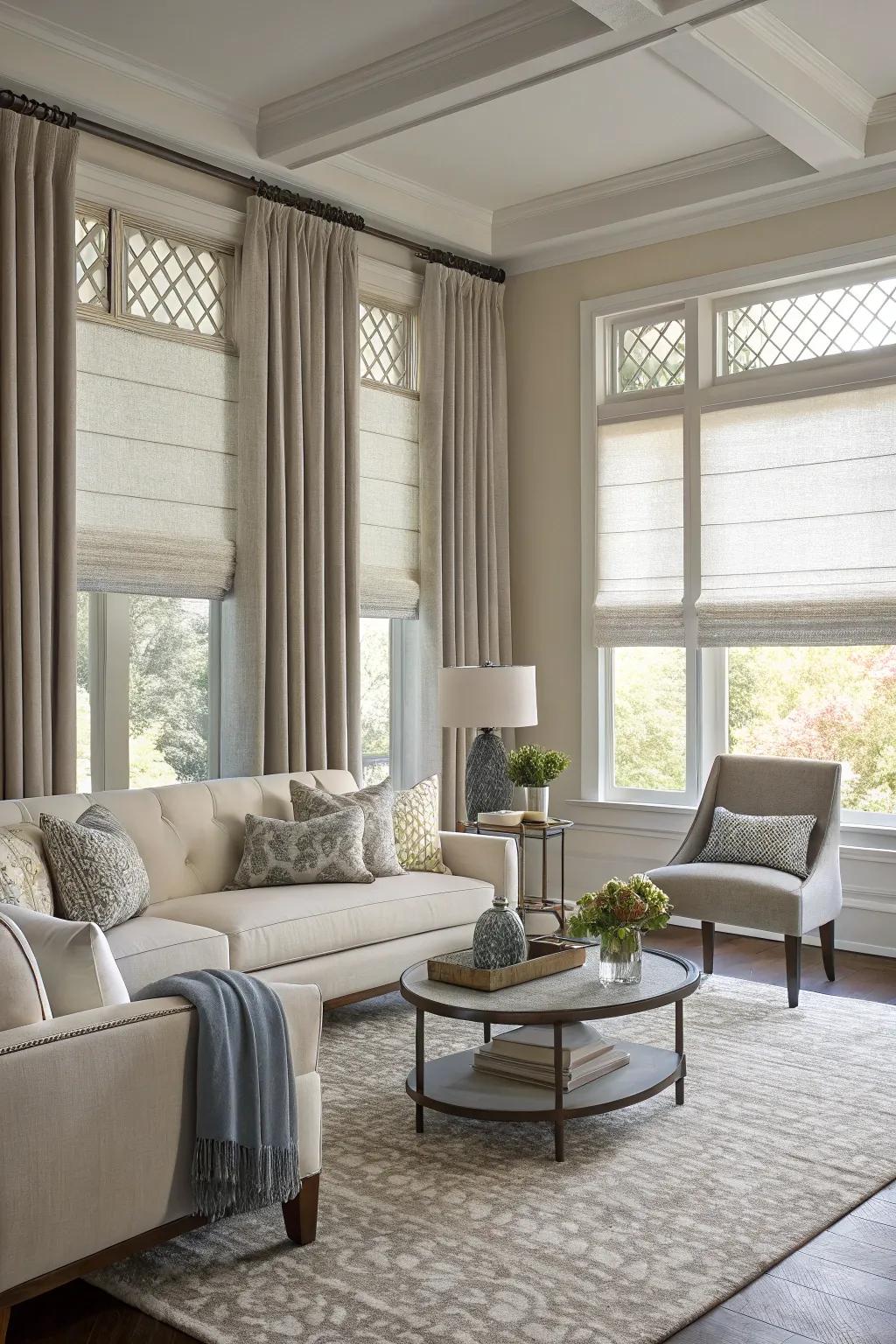 Two-way adjustable shades offer versatile light control.