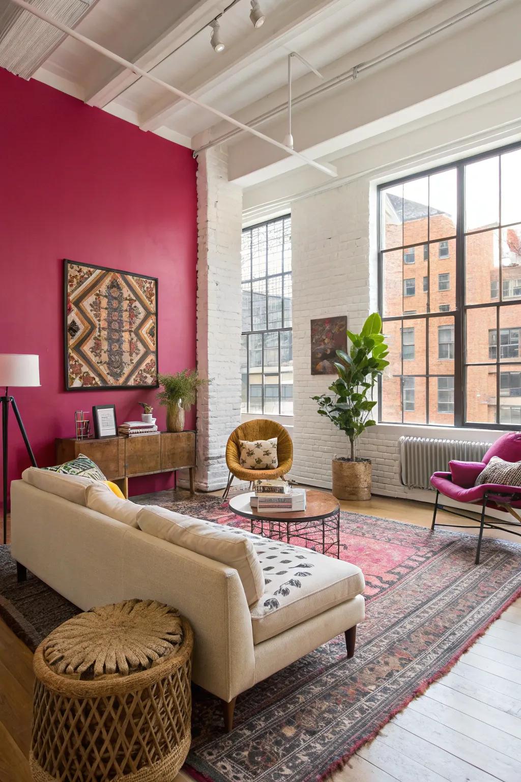 Vibrant hue accents injecting vibrancy into the loft.