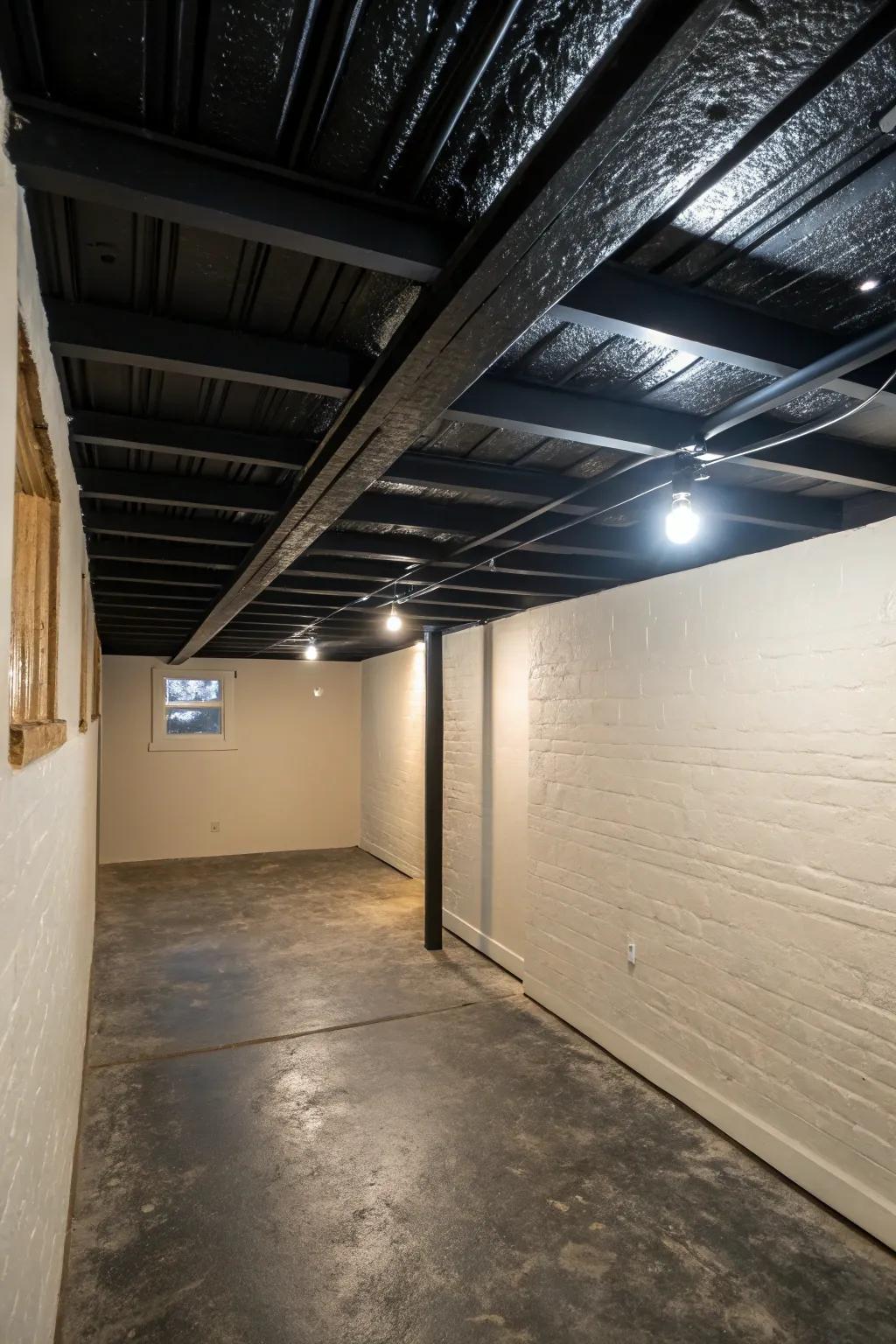 A dark color above, when contrasted with light-colored walls, enhances depth.