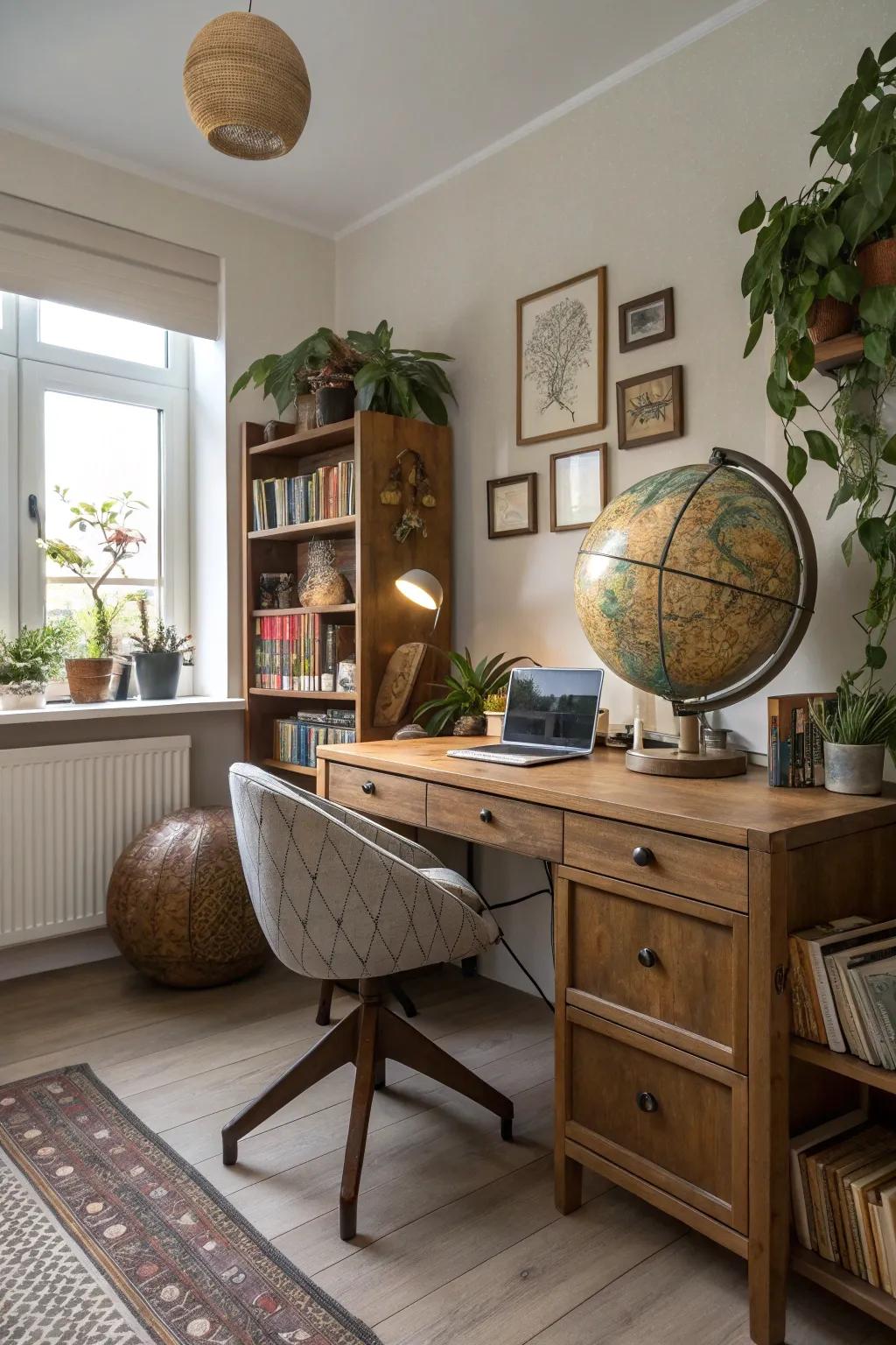 A personalized home office with unique decor.