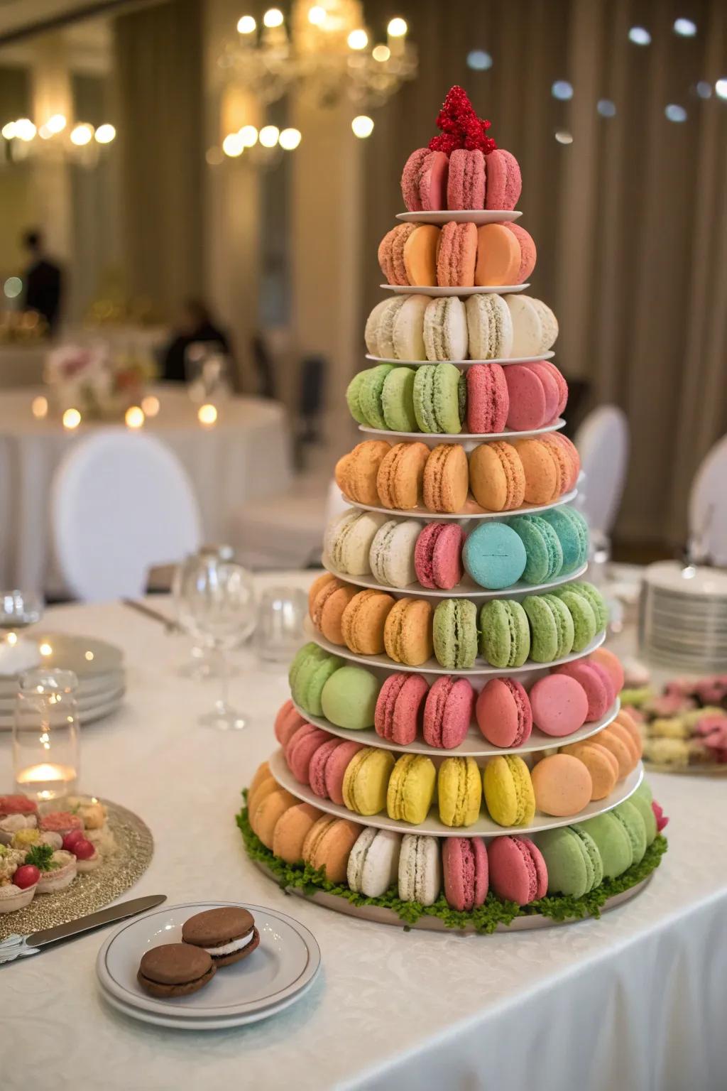 A macaron focal point with varying heights and shapes.