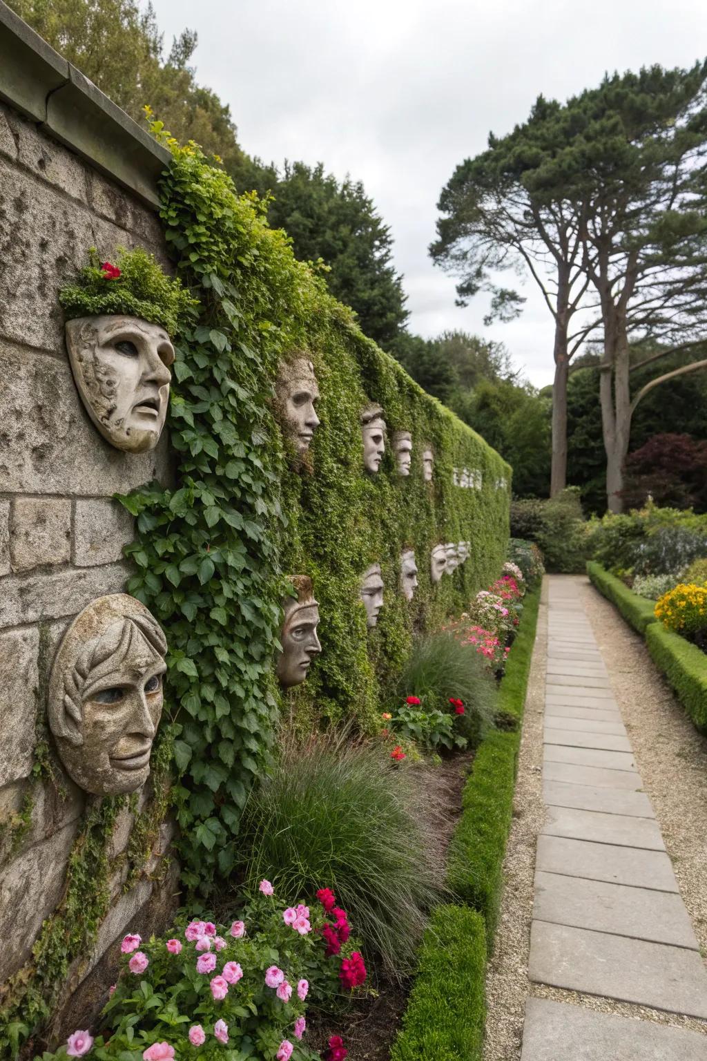 Outdoor face displays bring art to your garden or patio.