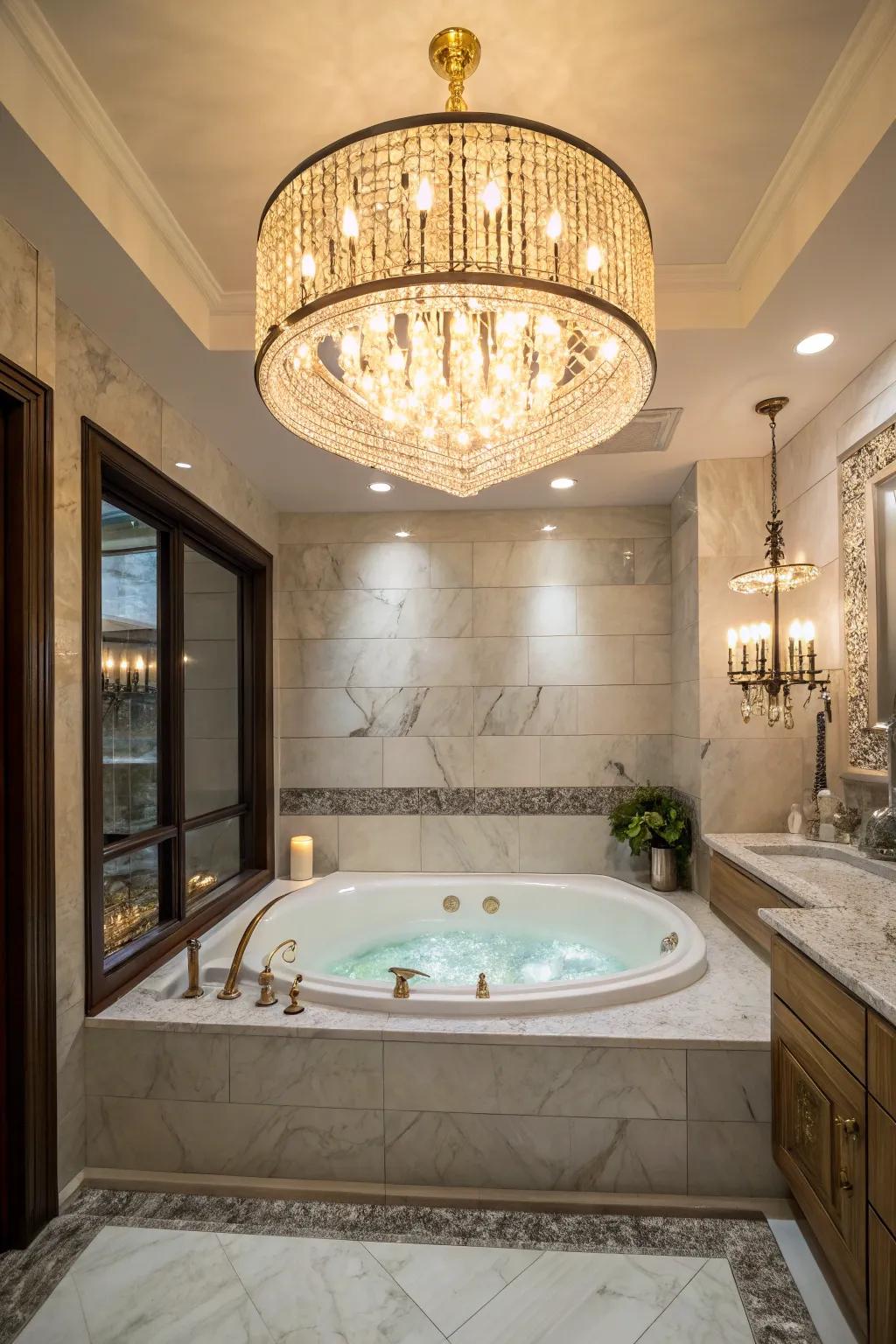 The master bathroom is given a sense of elegance and drama by a illumination.