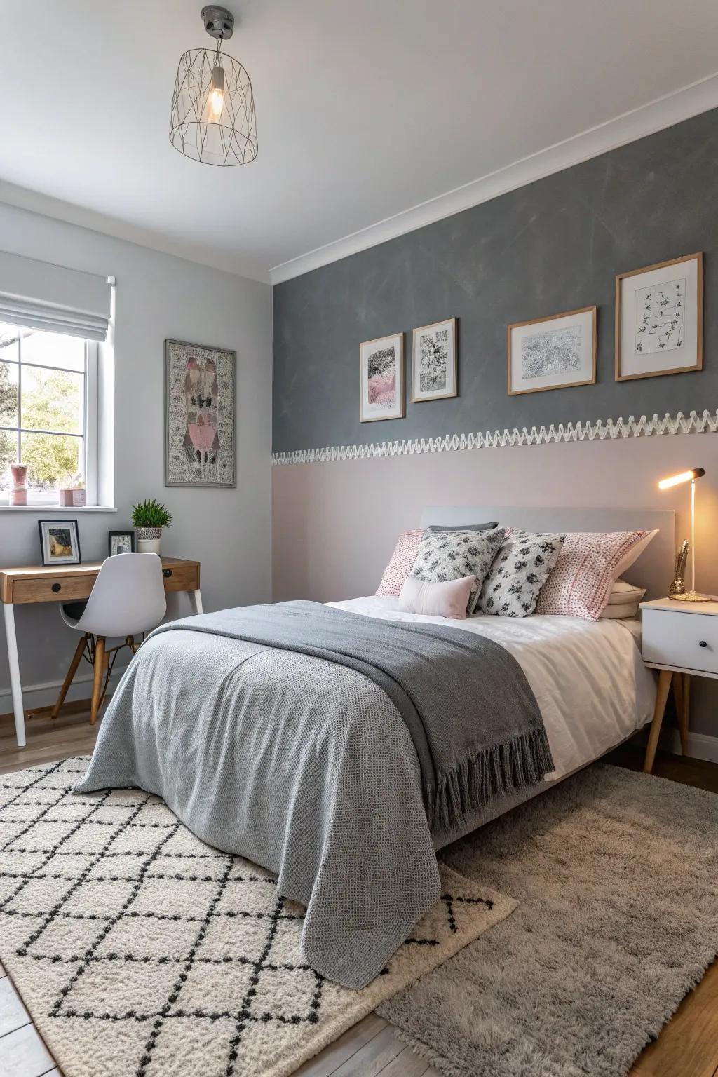 Dual-tone gray adds depth and dimension to the design.