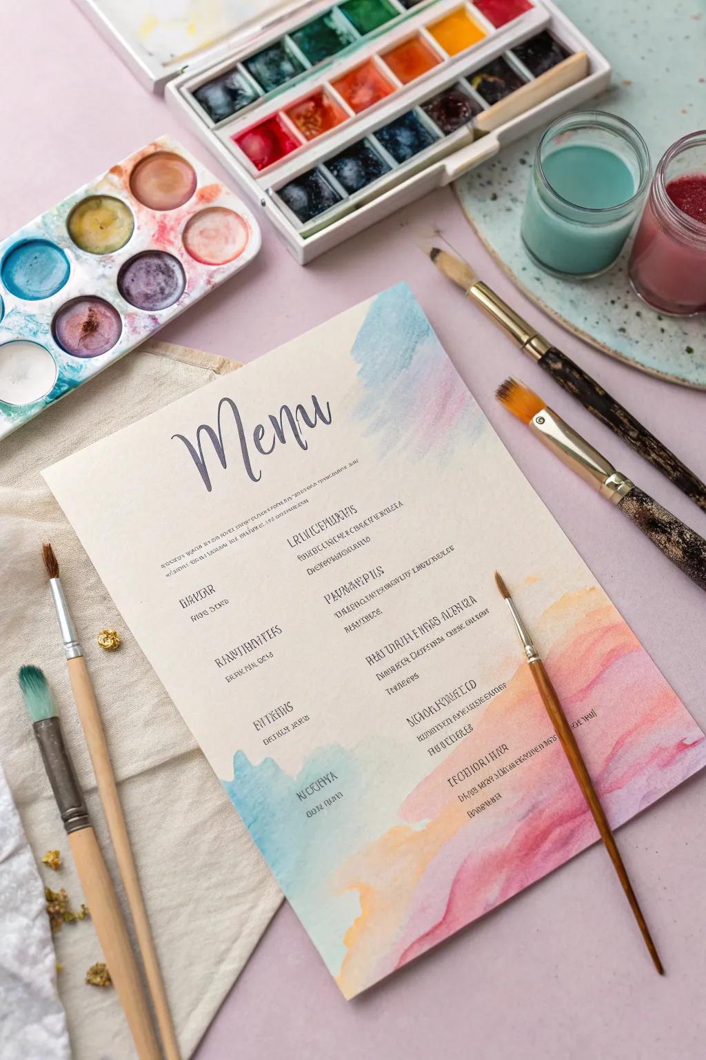 Aquarelle backdrops deliver a soft, artistic element to your menu.