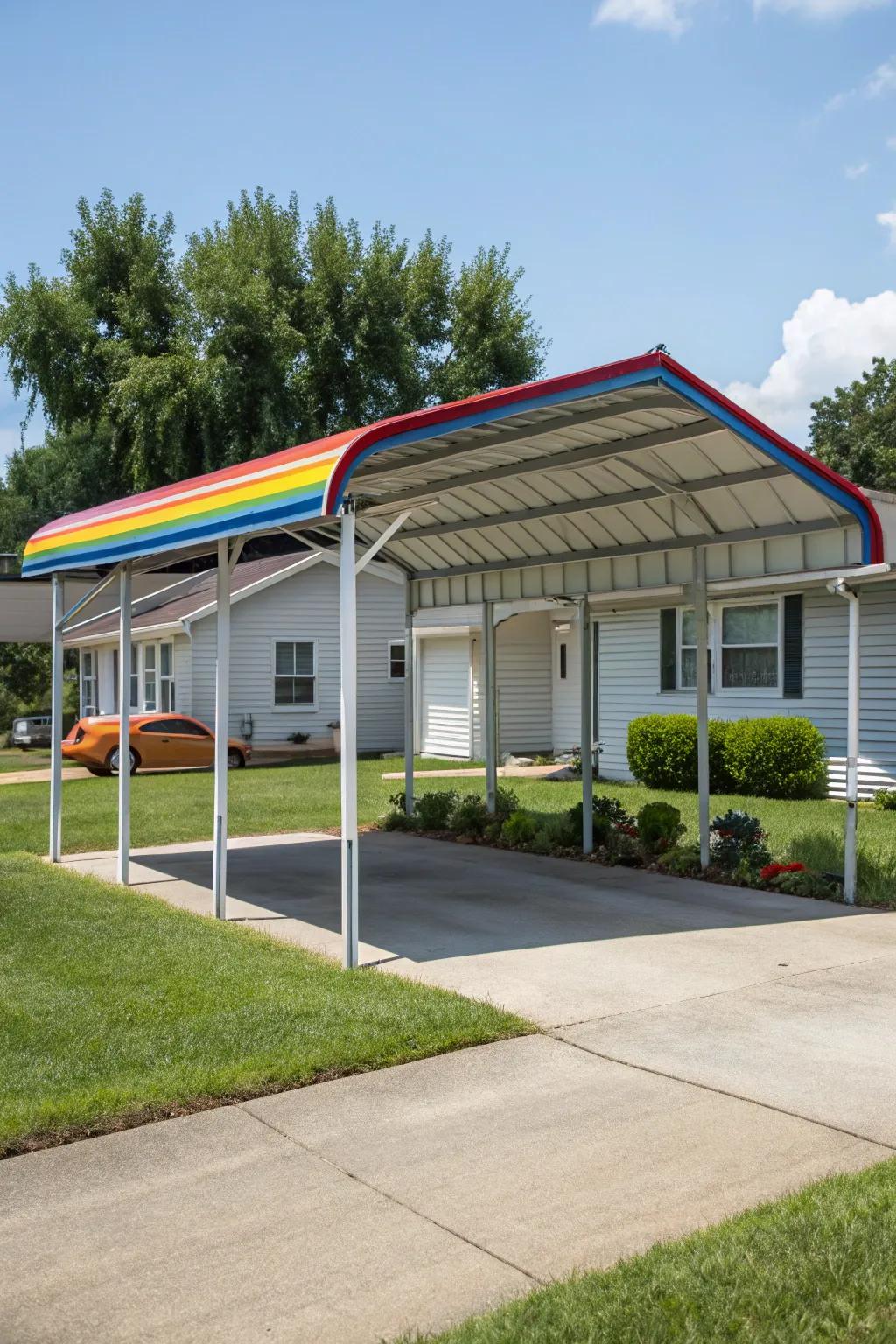 A colorful carport adds personality and style to any home setting.