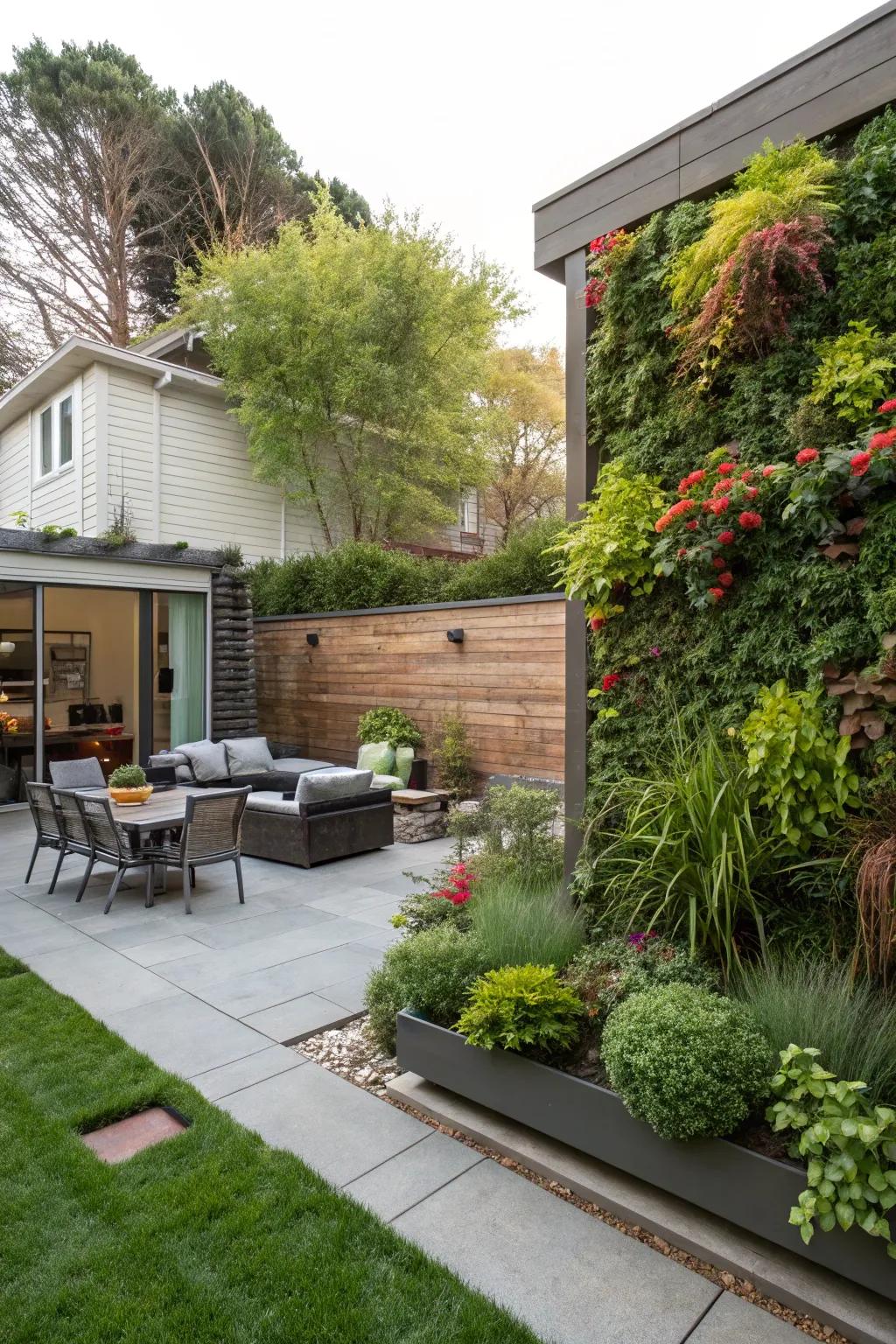 Vertical gardens are great for adding greenery in compact spaces.