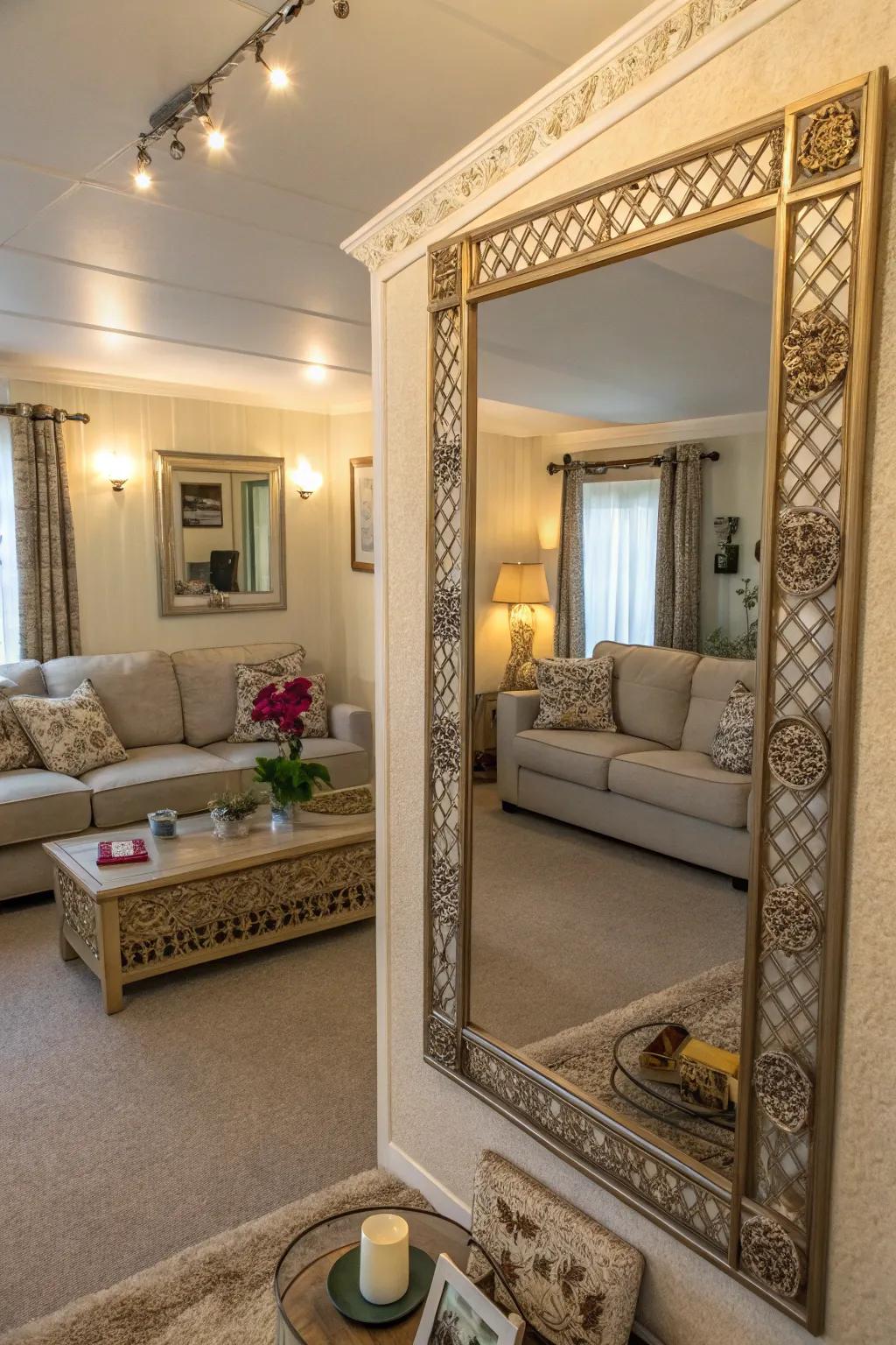 Mirrors fashion an illusion of space and enhance illumination.