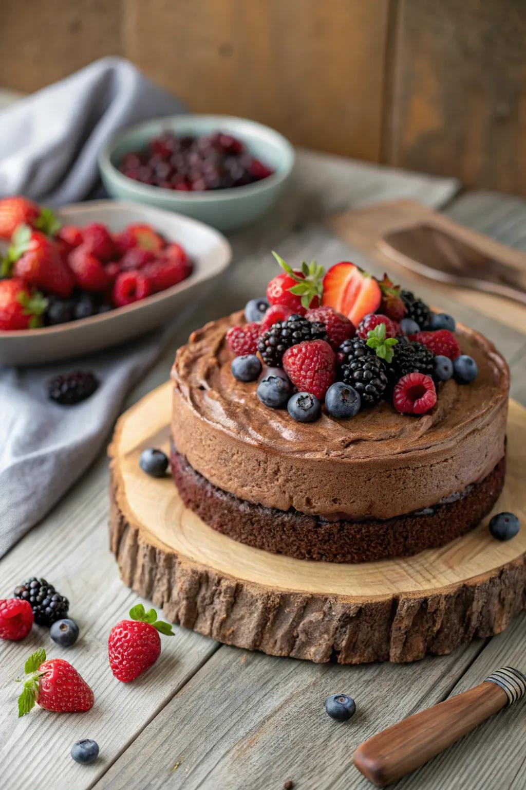 Periodic fruits introduce color and essence to a mocha cake.