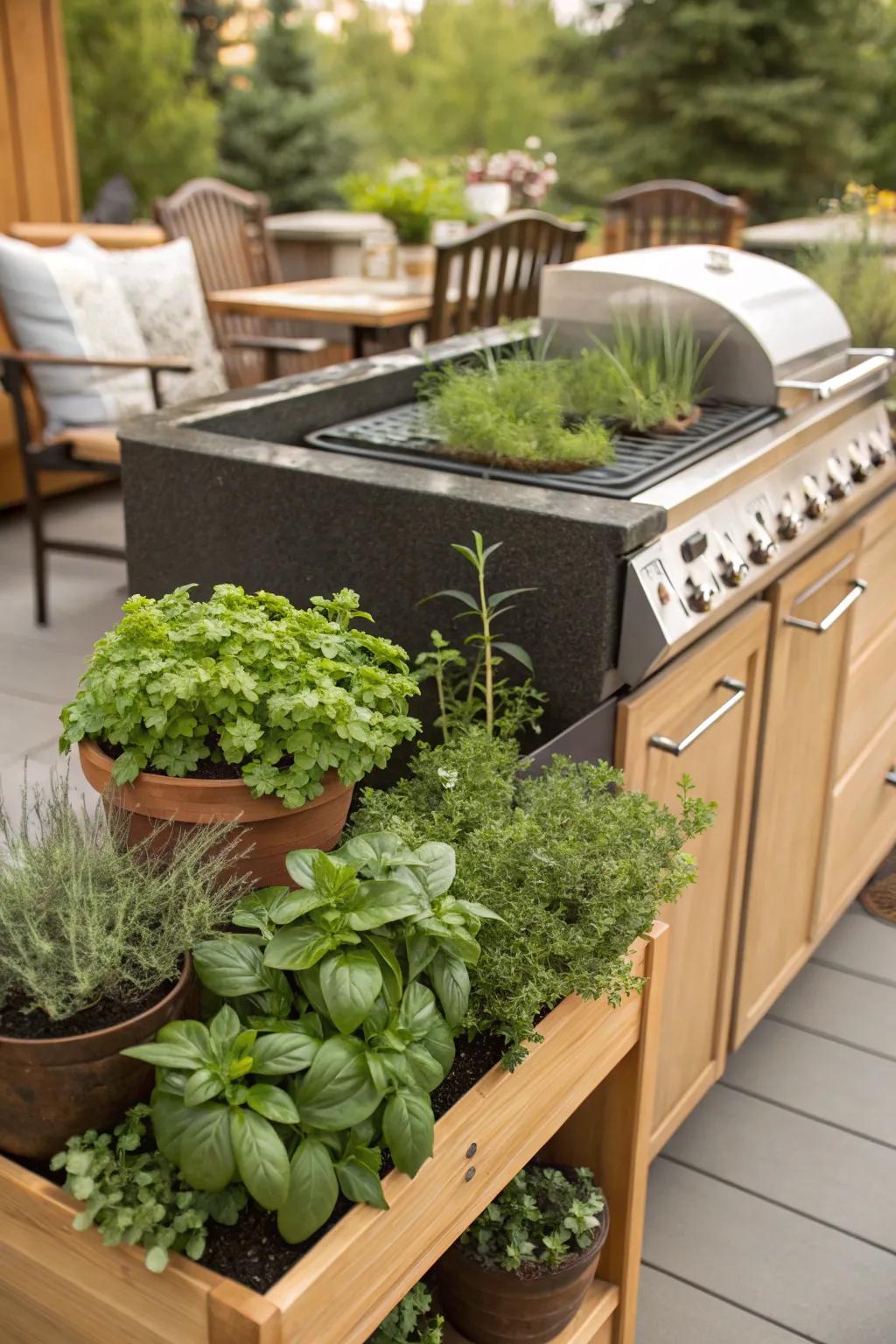 An herb patch imparts fresh flavors to your BBQ dishes.