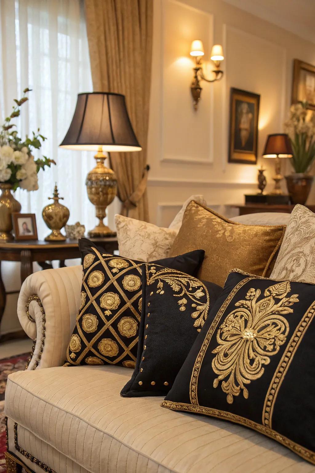 Rich fabrics adding feel and interest to the room.