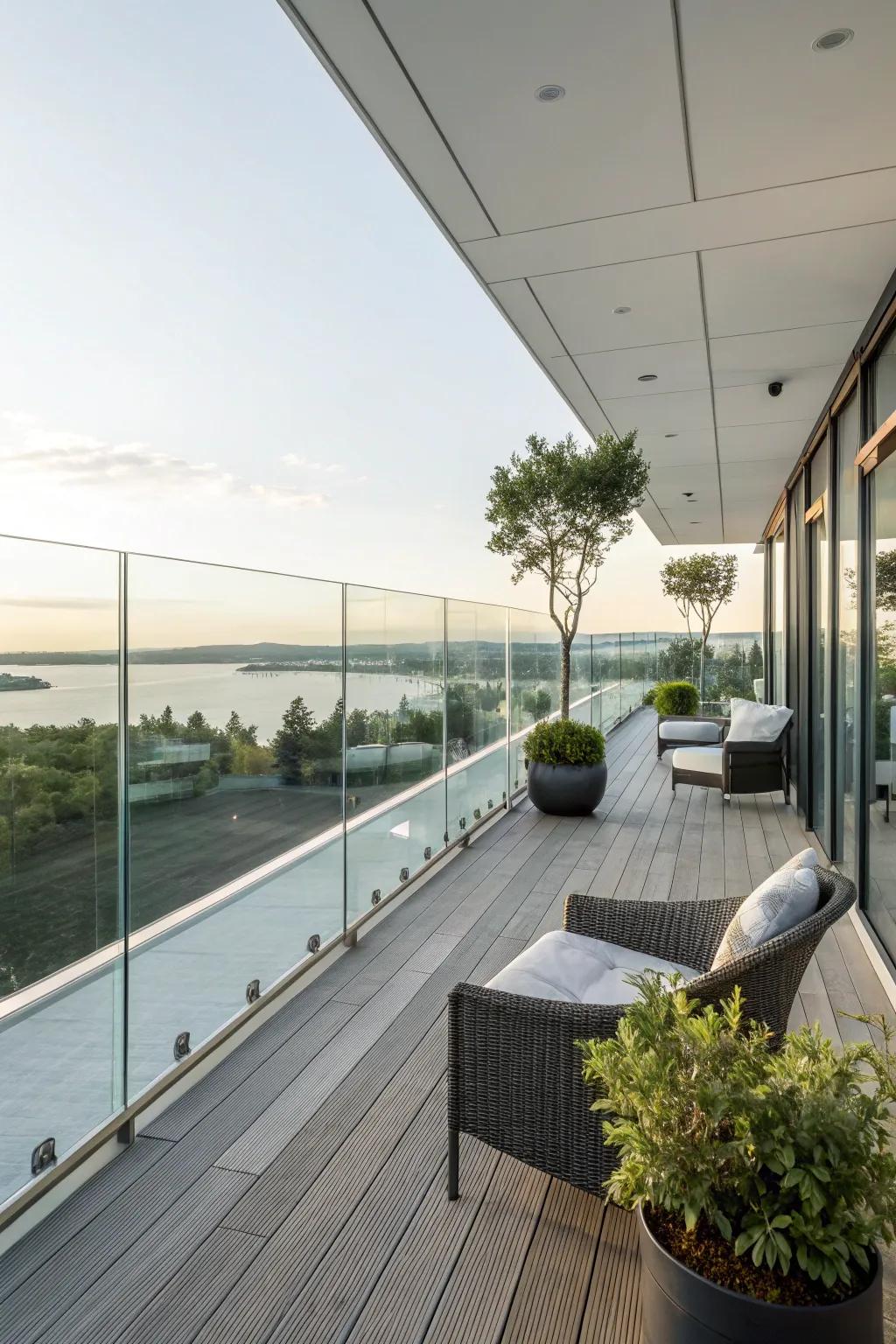 A deck featuring glass barriers for a flawless bond with the outside.