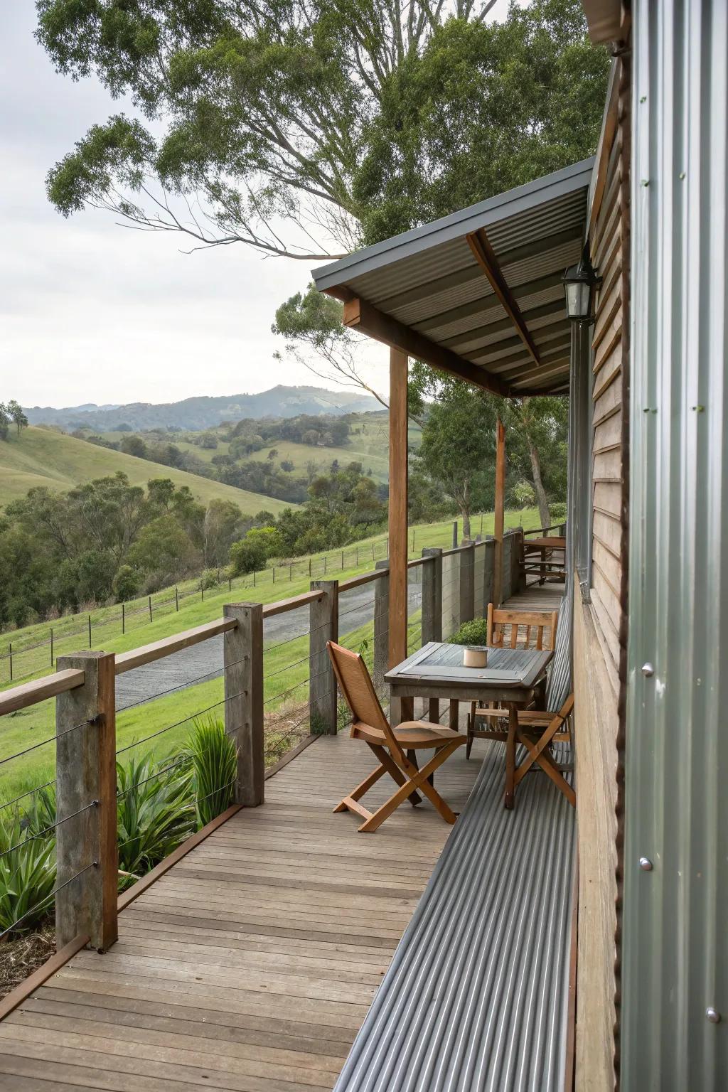 Corrugated metal provides rustic charm and durability.